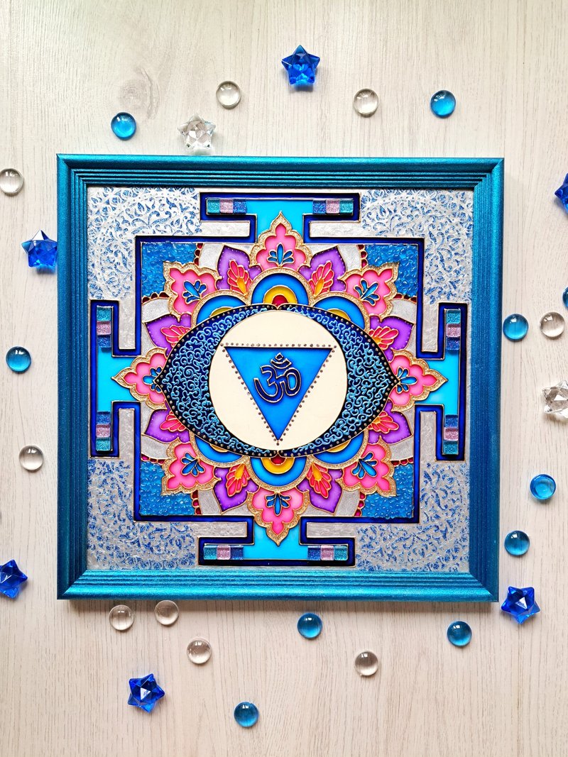 斯里兰卡Yantra Ajna 查克拉吠陀占星术艺术通电祝福曼陀罗Va - 壁貼/牆壁裝飾 - 玻璃 藍色