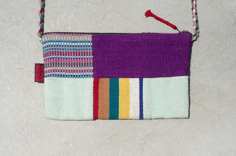 Limited one piece of natural hand-woven fabric stitching cross-body bag / backpack / shoulder bag / small bag / travel bag-Mondrian contrasting color patchwork design - กระเป๋าแมสเซนเจอร์ - ผ้าฝ้าย/ผ้าลินิน หลากหลายสี