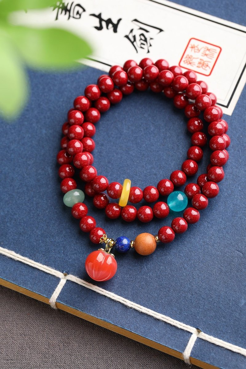 Natural cinnabar fine purple gold sand three-circle bracelet content more than 95% 6mm - สร้อยข้อมือ - เครื่องเพชรพลอย 