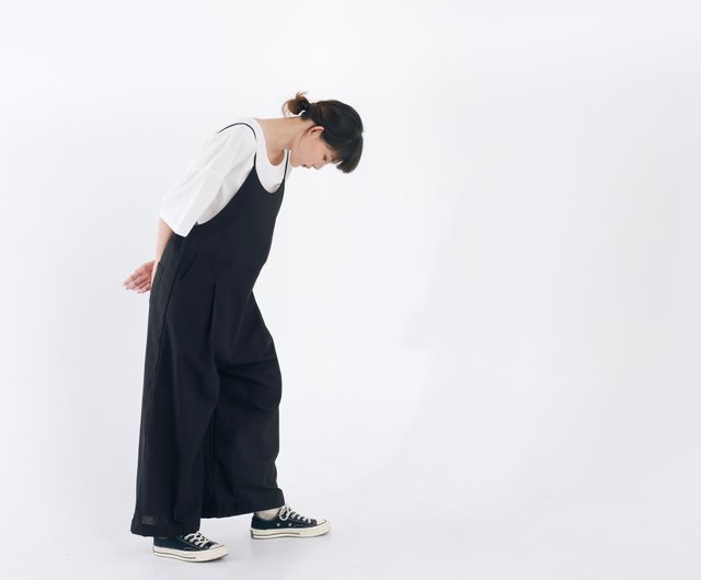 Linen Wide Leg Overalls - Black - Shop inboxStreetwear Overalls