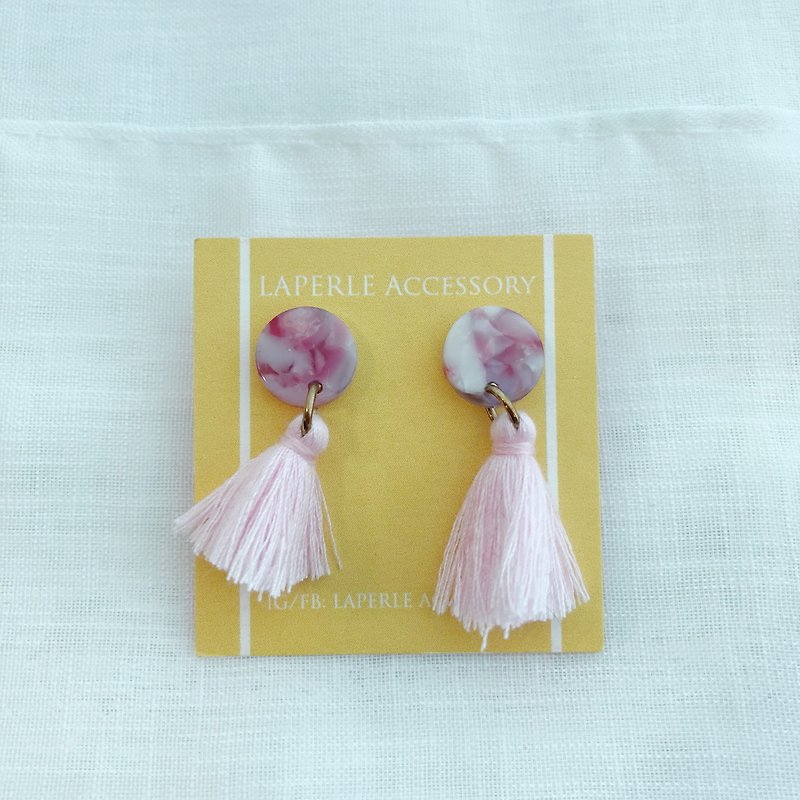Pink tassel Earrings Birthday gift Brithday  - Earrings & Clip-ons - Thread Pink