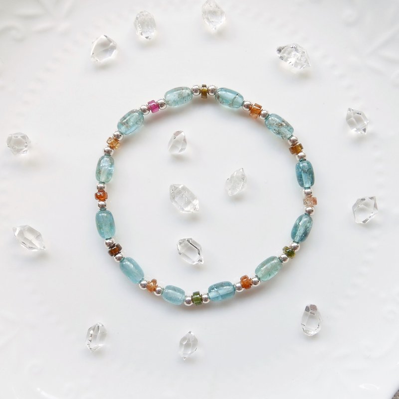 Limited to 1 item. Blue apatite x color tourmaline elastic bracelet - Bracelets - Gemstone Blue