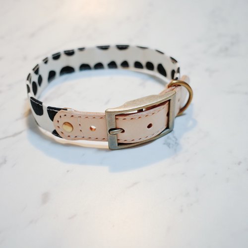 Michu Pet Collars #美珠手作 狗 L號 項圈 黑白印象派 大小點點 附鈴鐺 可上牽繩