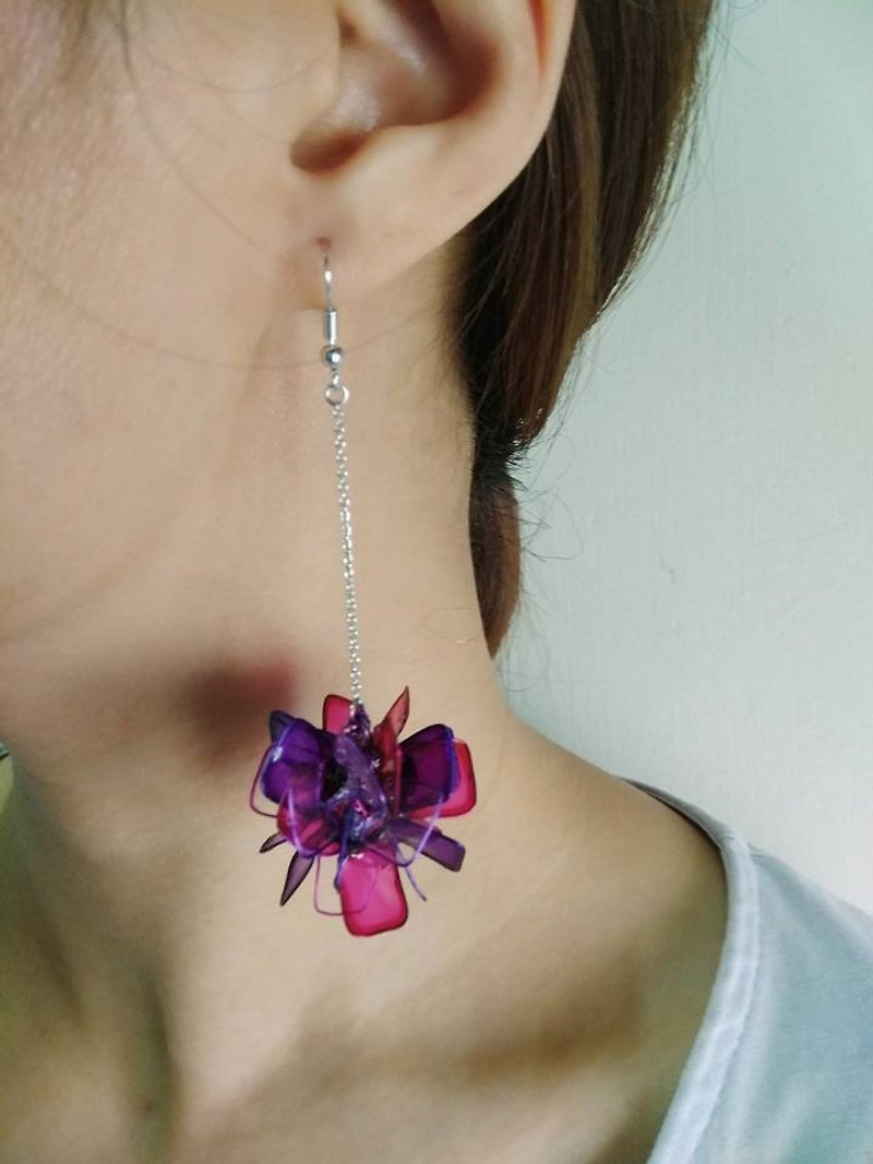Hydrangea resin ball earring - Milan pink purple <Single> - Earrings & Clip-ons - Plastic Purple