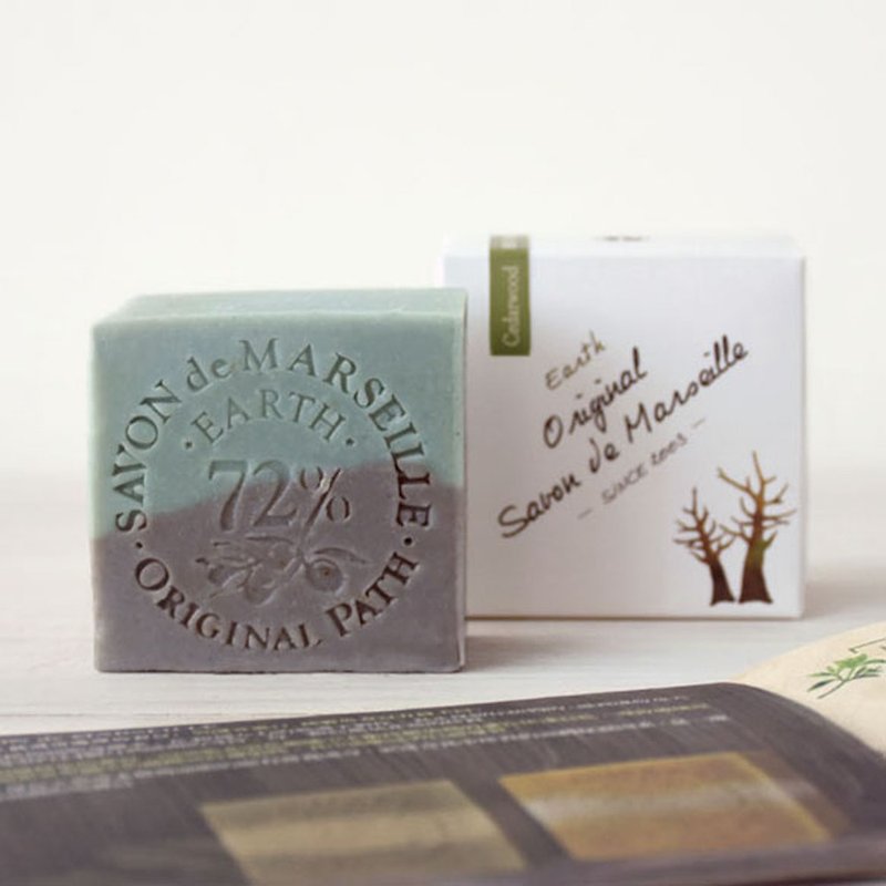 Cedar Forest Garden Earth Marseille Soap│72% Pure Olive Oil - Facial Cleansers & Makeup Removers - Plants & Flowers Khaki