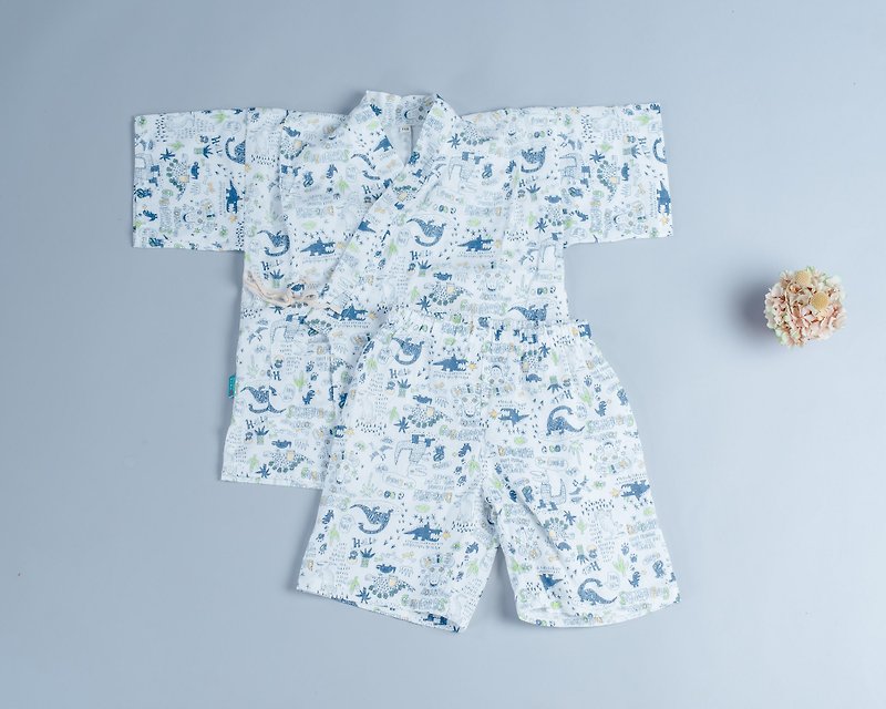 甚平和服-自然5 睡衣 嬰兒 包屁衣  連身褲 抓周 新生兒bb衫 - 嬰兒連身衣/包被/包巾 - 棉．麻 藍色