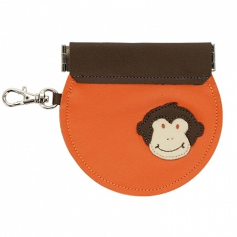 Handmade leather leather coin purse with key ring monkey - กระเป๋าใส่เหรียญ - หนังแท้ 