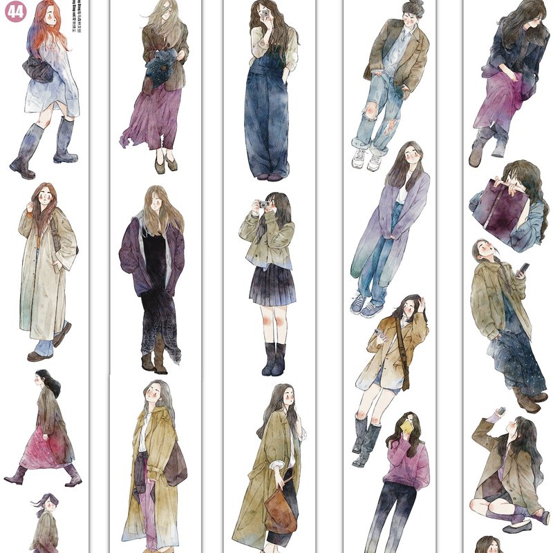 秋絳塵 深秋から初冬へ 低彩度の色たち PET 和紙膠帶 (kiss-cut) - 紙膠帶/和紙/PET - 其他材質 多色