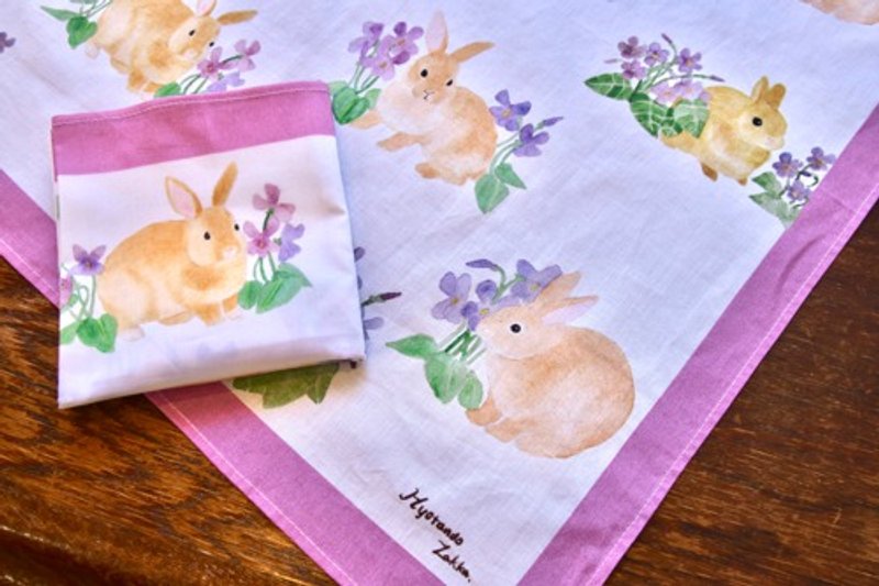 Large handkerchief with violet and rabbit - Handkerchiefs & Pocket Squares - Cotton & Hemp Purple