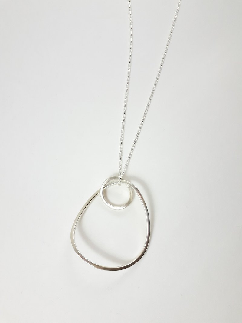 Sterling silver long pendant necklace, pebble series, natural lines, designer handmade silverware - สร้อยคอ - เงินแท้ สีเงิน