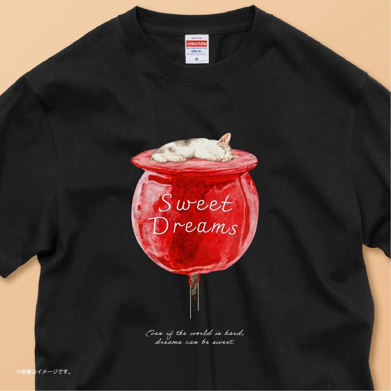 SWEET DREAMS_Cat and Apple Candy /コットンTシャツ - 女 T 恤 - 棉．麻 白色