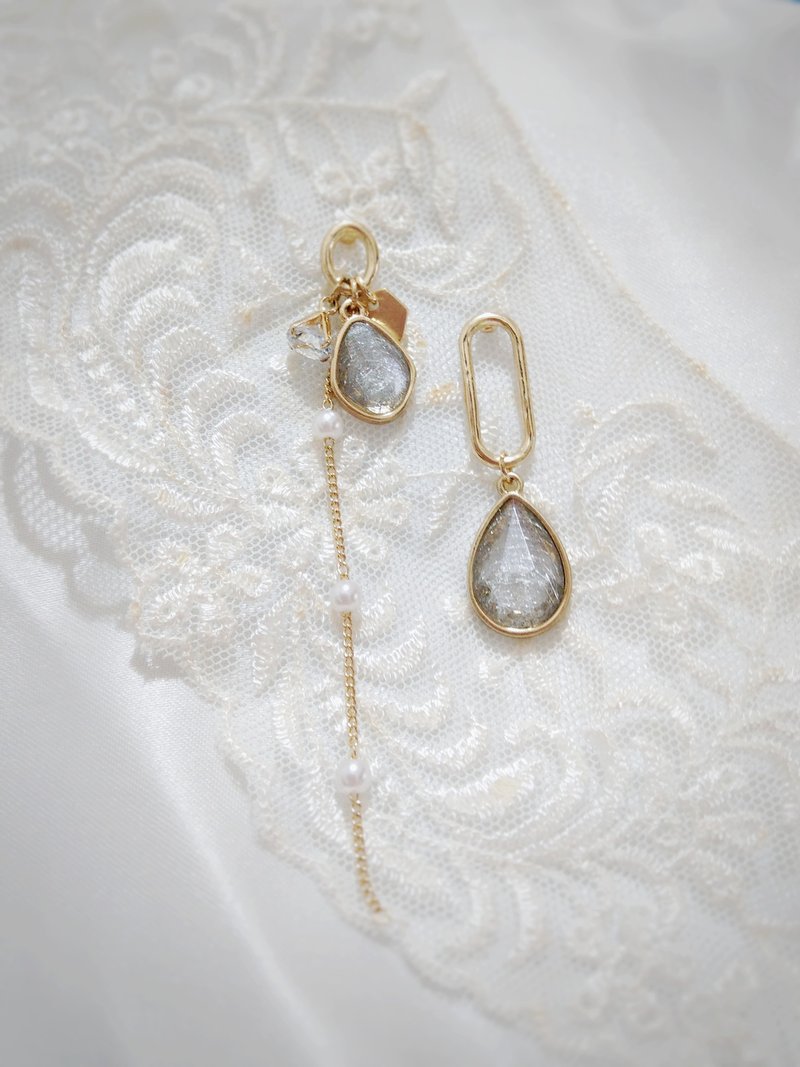 精靈之淚 耳環 耳飾 飾品 銀 S925 金 日系 氣質 水滴 銀絲 水晶 - 耳環/耳夾/耳骨夾 - 銀 