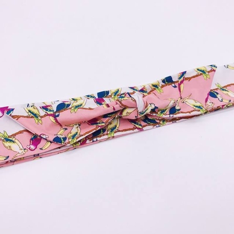 Bird Park straps with a hand made with limited hair band - Hair Accessories - Cotton & Hemp Pink