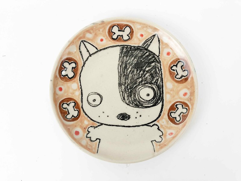 Nice Little Clay handmade platter hyena 0303-05 - Small Plates & Saucers - Pottery Brown