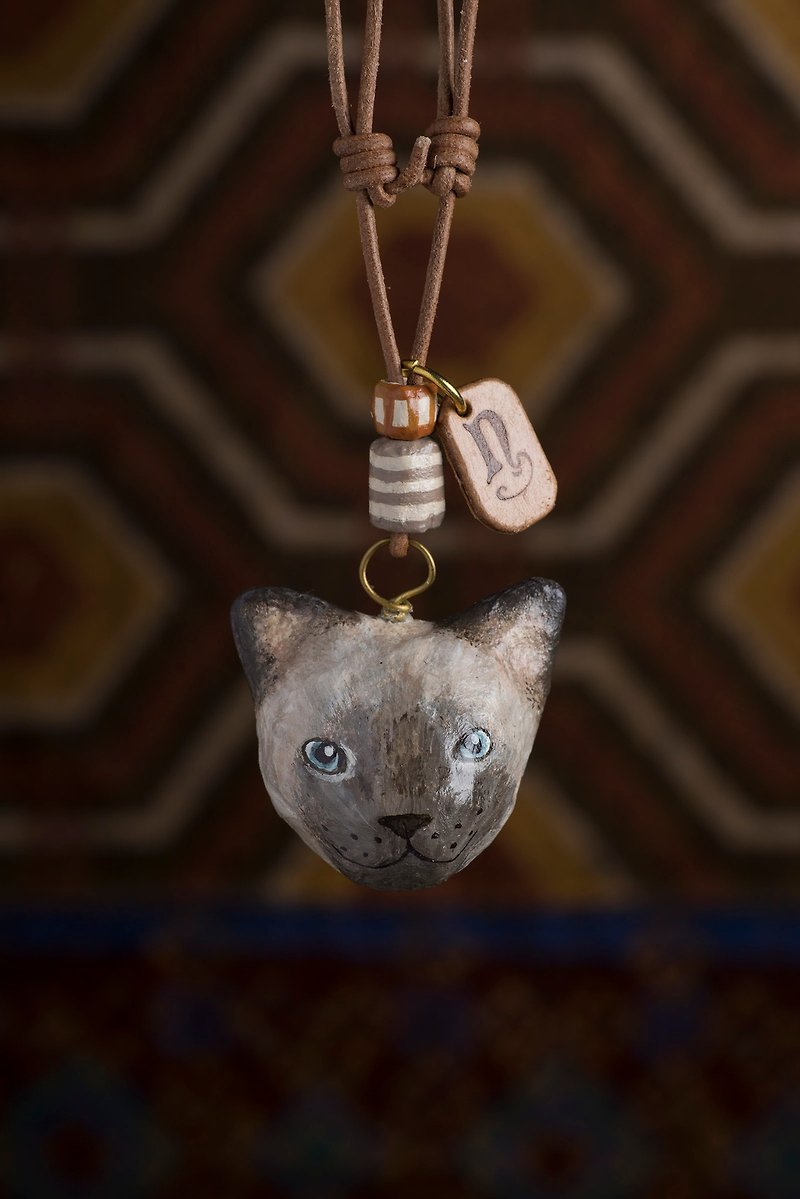 小貓墜子頸鏈 / 動物項錬 - 頸鏈 - 紙 灰色