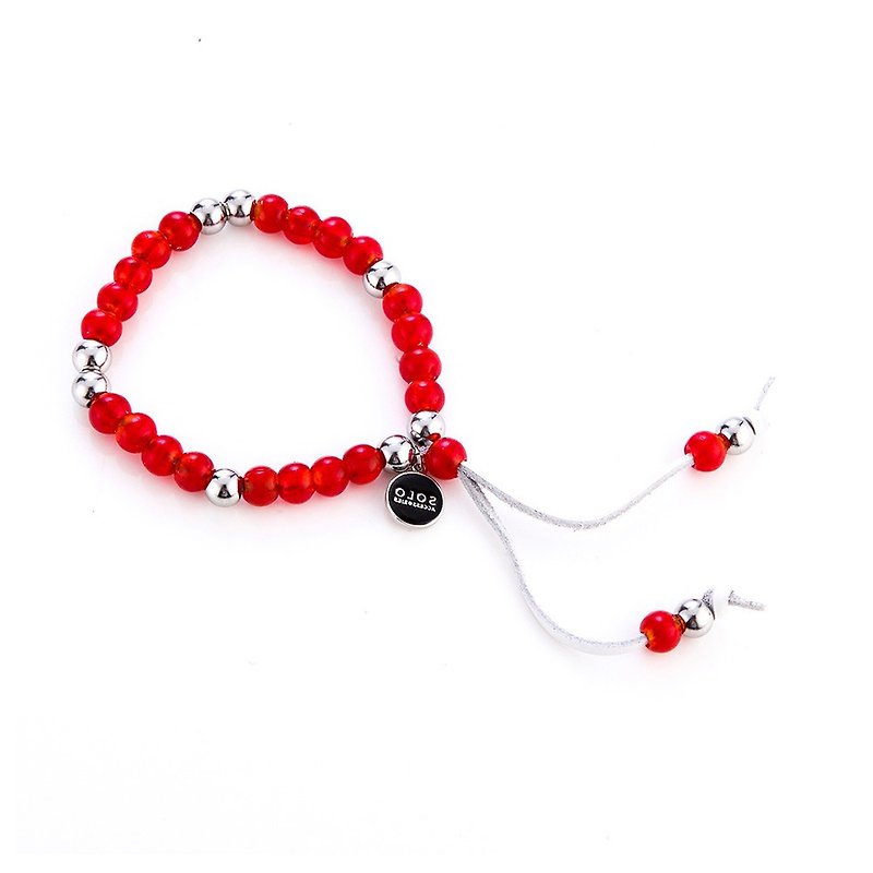 琉璃串珠手環 Lazurite Beads Bracelet - 手鍊/手鐲 - 其他金屬 紅色