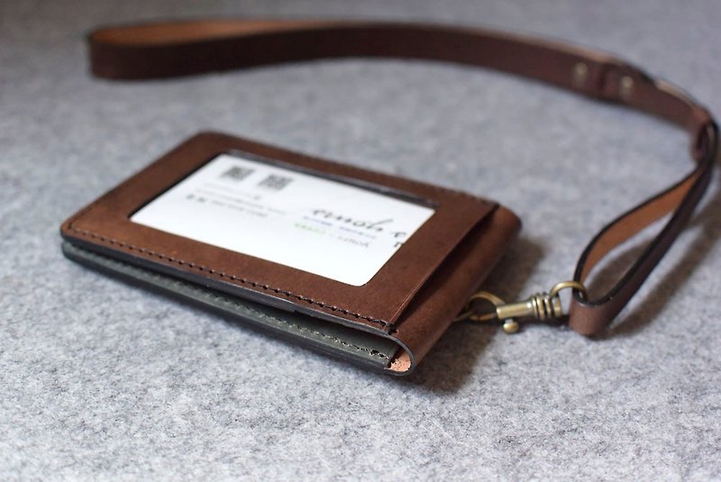 Straight Dual ID Window + Structural Neck Strap - ID & Badge Holders - Genuine Leather 
