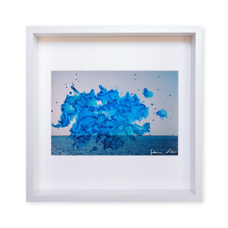 【Horizon】interior art - ocean blue wooden framed - Posters - Acrylic Blue