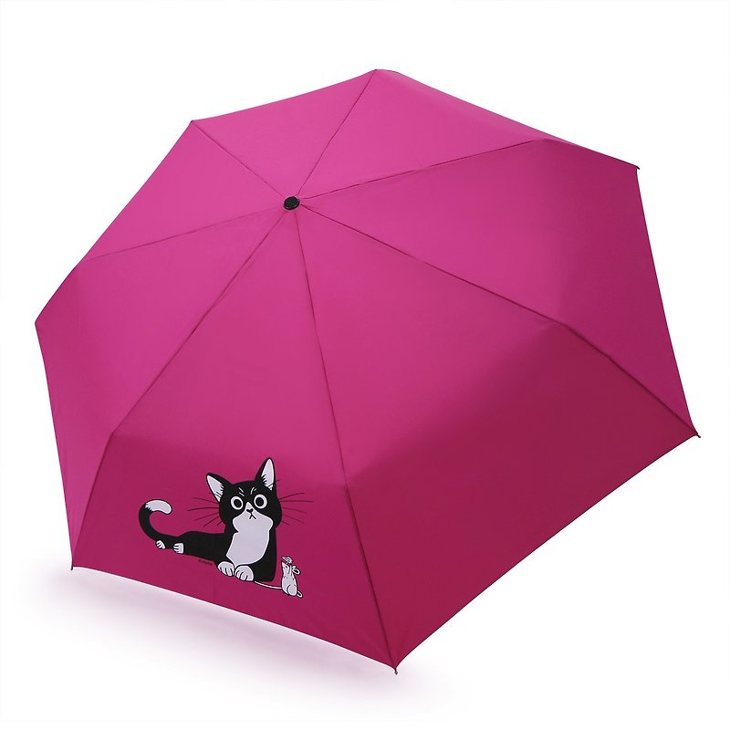 安全不回彈自動傘 防風抗UV超輕量省力 - 桃紅貓咪 - 雨傘/雨衣 - 防水材質 紅色