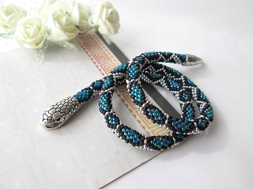Handmade By Nataniel Snake Necklace bracelet Turquoise silver Beaded necklace Ouroboros jewelry Serpe