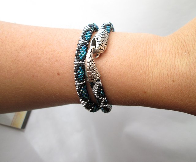 Turquoise snake bracelet for women , Ouroboros jewelry, Serpent bracelet -  Shop IrisBeadsArt Bracelets - Pinkoi