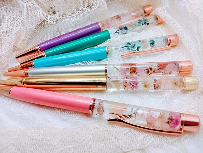 Floating flower pen can be engraved, customized gift, healing pen refill, pen box, stationery exchange gift - Ballpoint & Gel Pens - Other Materials Multicolor