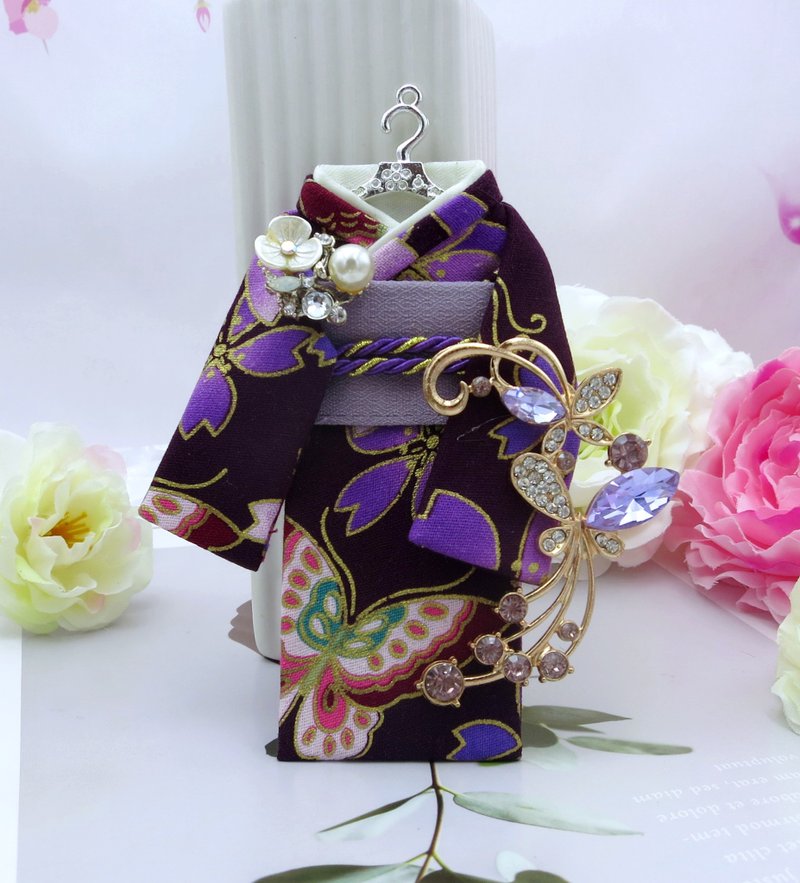 Lemon hand-made jewelry, purple cherry blossom butterfly kimono hand-made key ri - Keychains - Cotton & Hemp Blue