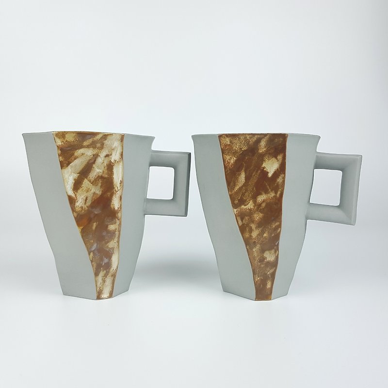 塊面杯系列 - 塊面馬克對杯(灰)  路 - 咖啡杯 - 瓷 灰色