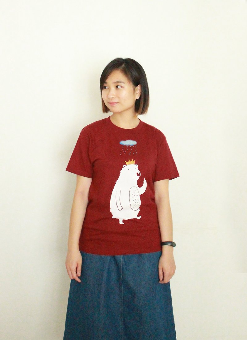 白熊王 - 北極熊手繪T裇 - T 恤 - 棉．麻 紅色