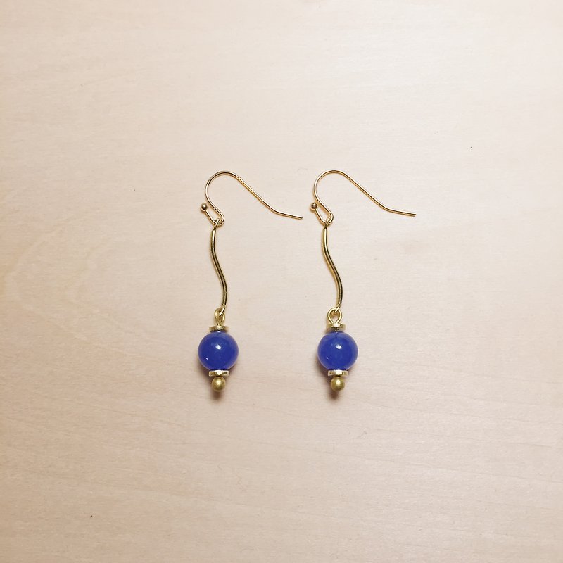 Vintage sapphire jade wave long earrings - ต่างหู - หยก สีน้ำเงิน