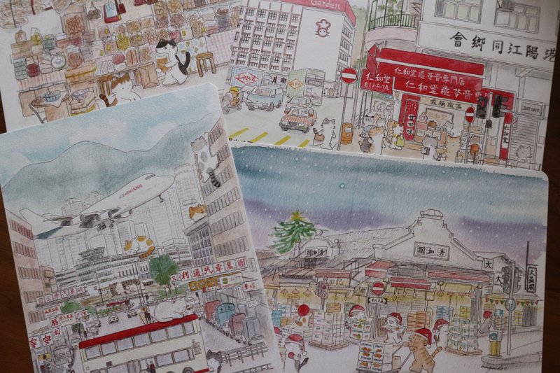 貓咪香港明信片 Set F -4張 - 卡片/明信片 - 紙 