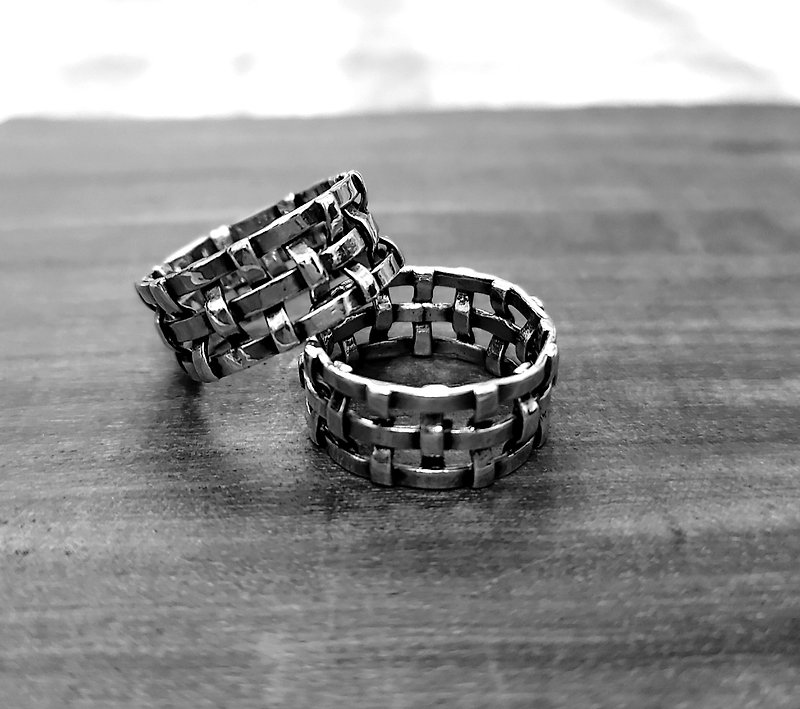 +Strong Forward+ Mesh Minimalist Weave Pair Ring 925 Sterling Silver Ring Custom Ring