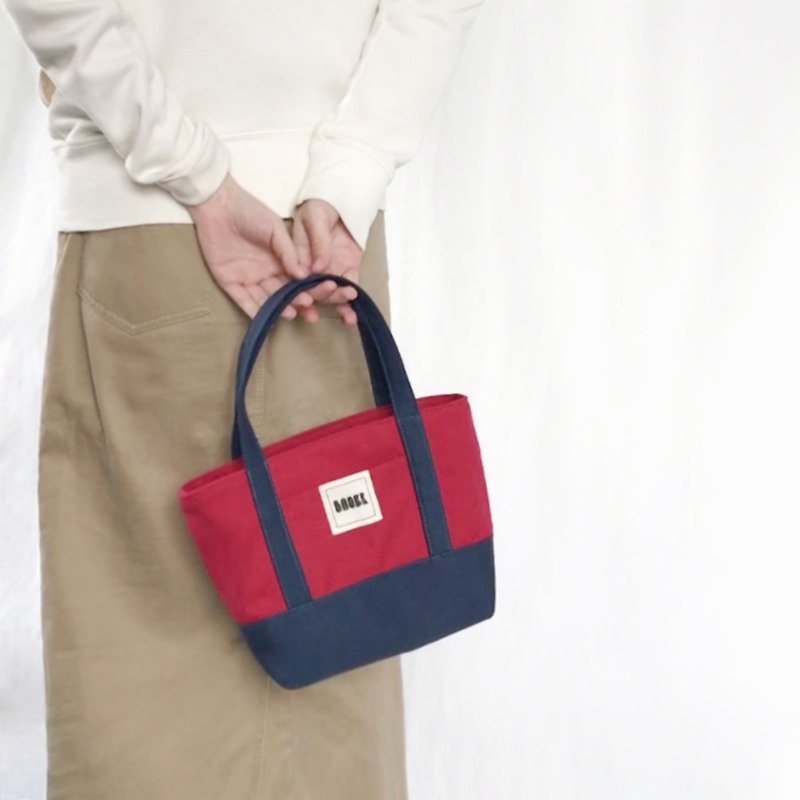 Classic British color matching small tote bag / tote bag / lunch bag / red + navy blue - Handbags & Totes - Cotton & Hemp Red