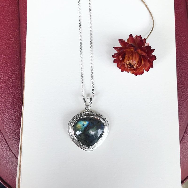 拉長石設計款純銀項鍊/Labradorite/Màn - 項鍊 - 純銀 銀色
