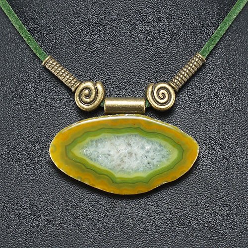 AGATIX Olive Green Yellow Agate Slice Slab Geode Oval Gemstone Jewelry Pendant Necklace