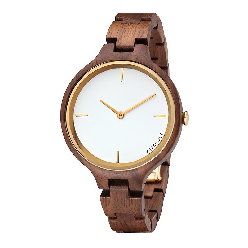 KERBHOLZ-ウッドウォッチ -  HINZE-ウォールナット - ゴールドフレーム（女性）（38mm） - 腕時計 - 木製 