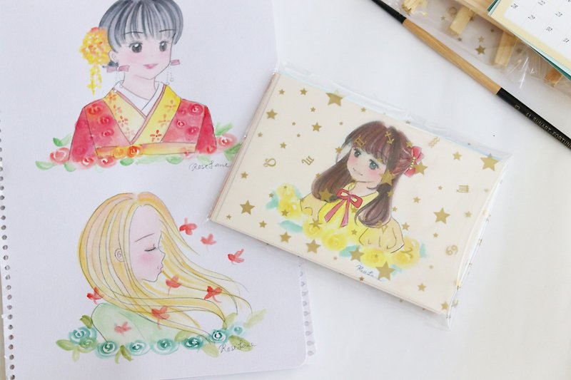 Postcard*Watercolor Rose Girl*12 pieces - Cards & Postcards - Paper Multicolor