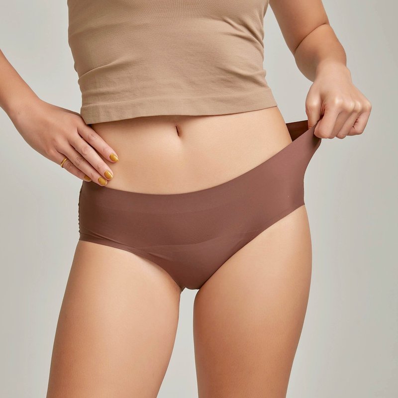 柔亮・中高腰包臀生理褲 | 月經褲 月亮褲 經期內褲 - 女內衣褲 - 棉．麻 咖啡色