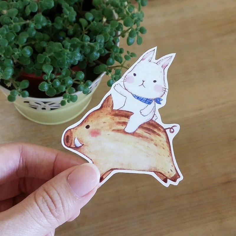 Waterproof Sticker / Big White Rabbit and Pig Friends (8 pieces) - Stickers - Paper 
