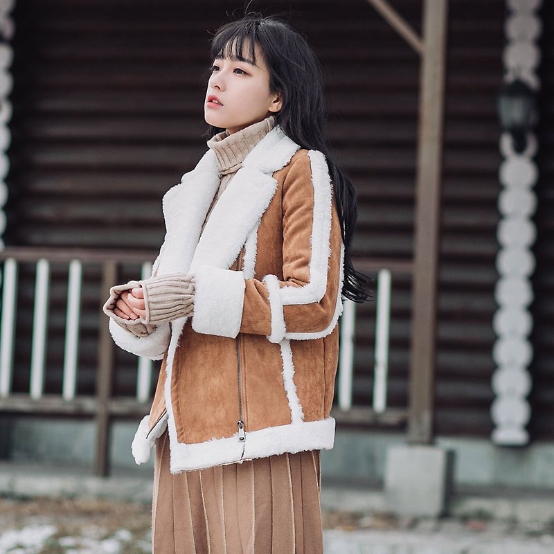 Anne Chen 2017 winter new women's fur one short coat - เสื้อผู้หญิง - เส้นใยสังเคราะห์ สีกากี