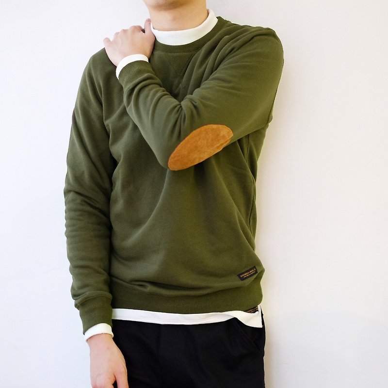 Patchwork Sweater 秋冬基本款純色圓領套頭衛衣/拼貼/簡約/情侶 - T 恤 - 棉．麻 藍色