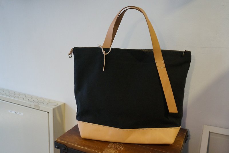 Zip canvas leather bag - กระเป๋าแมสเซนเจอร์ - ผ้าฝ้าย/ผ้าลินิน 