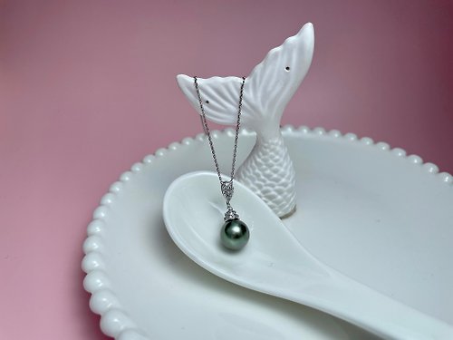 Athena珍珠設計 Peacock 天然海水珍珠 大溪地黑珍珠 孔雀綠 銀款吊墜