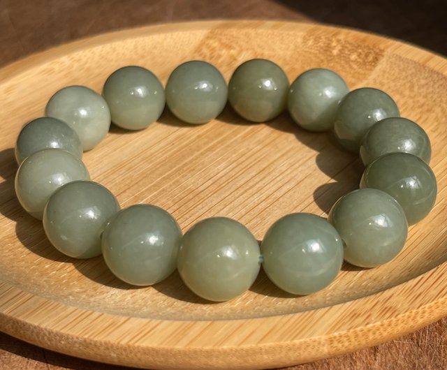 和田玉手串—和田玉湖水綠。14mm大顆粒手串。孤品素圈好飾｜手鍊/手環