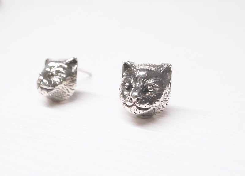 Ermao Silver[Animal Series─Realistic Cat-Ear Acupuncture] Silver or Gold - ต่างหู - เงิน สีเงิน