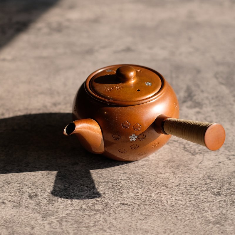 【日本古美術】宣德色梅花紋 銅壺 側把壺 急須 - 茶壺/茶杯/茶具 - 銅/黃銅 