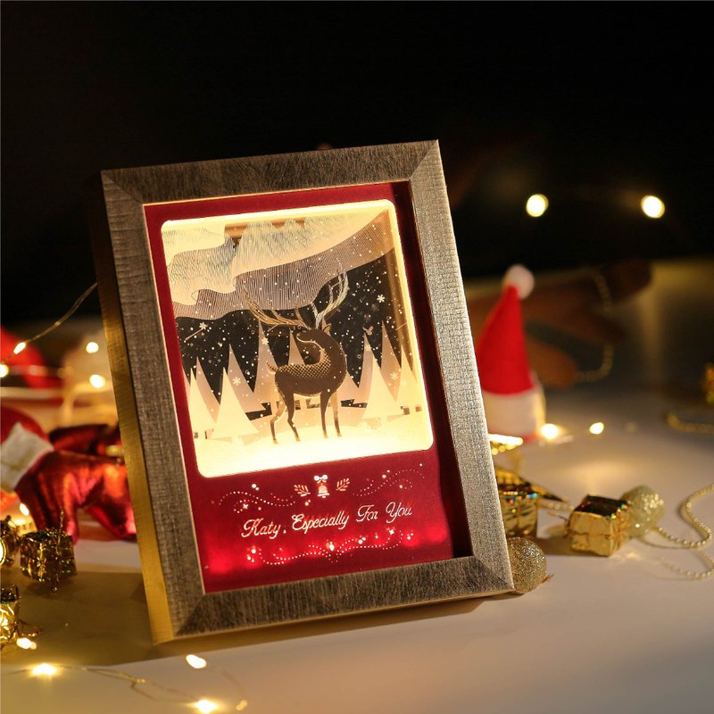 【Tailored】【X'mas Gift】Reindeer - Light and Shadow Paper Art in Frame - ของวางตกแต่ง - วัสดุอื่นๆ หลากหลายสี