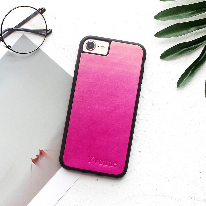 玫紅iphone11 pro xs max xr7 8 plus x 皮革手機殼 保護套 客製 - 手機殼/手機套 - 真皮 粉紅色