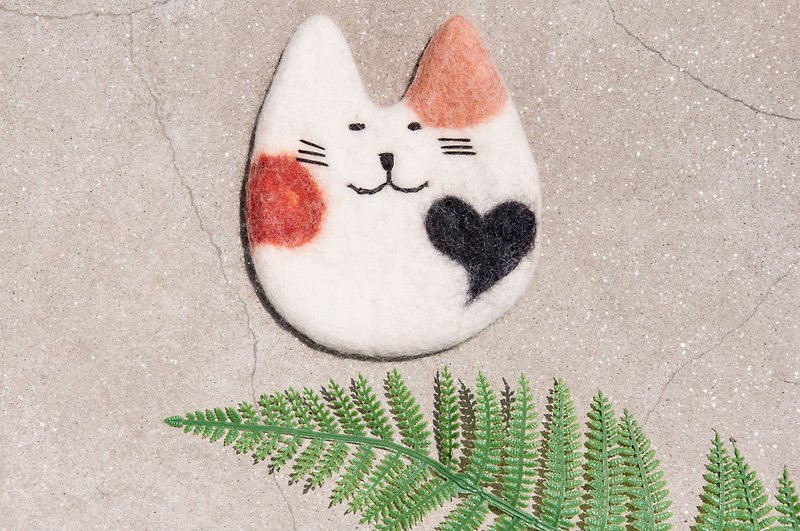Valentine's Day Gifts National Wind Forest Wool Felt Coaster Animal Embroidery Coaster - Cat Water Cup Coaster - Coasters - Wool White