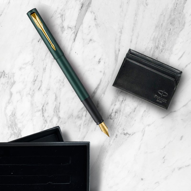 PARKER 派克 威雅XL系列 潮水綠 鋼筆 F尖 牛皮卡夾禮盒 免費刻字 - 鋼筆 - 其他金屬 綠色